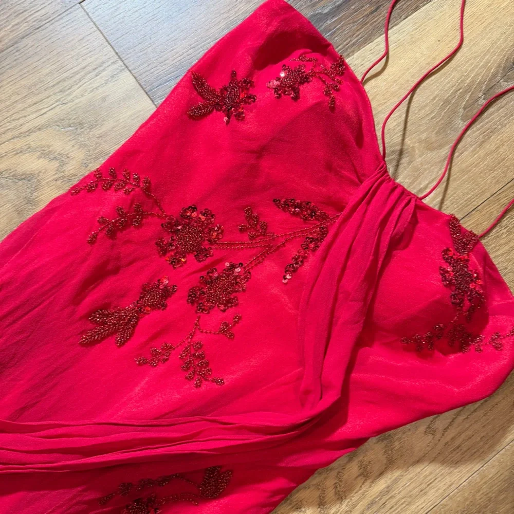 Vintage Y2K 100% Silk Beaded Dress Vintage Beaded Dress Red Fairy Prom Silk Gown - Picture 3 of 16